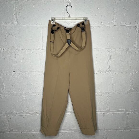 Moussy Women's High Waisted Kaki Suspender Cropped Pants Size 1 - Small - Picture 3 of 10